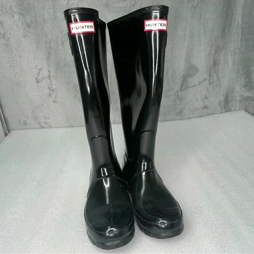 Hunter Original Glossy‎ Black Tall Rain Boots Womens Sz 6
